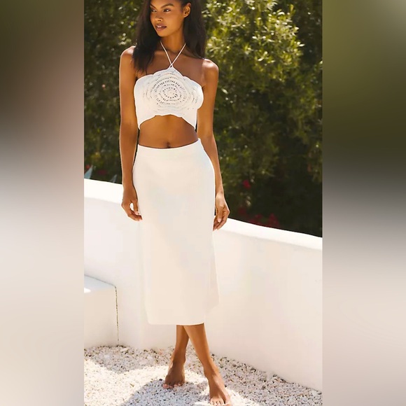 Zara trendy oyster white knit Pencil Skirt with 2 side pockets and back slit🔥🔥🔥 - Picture 1 of 13
